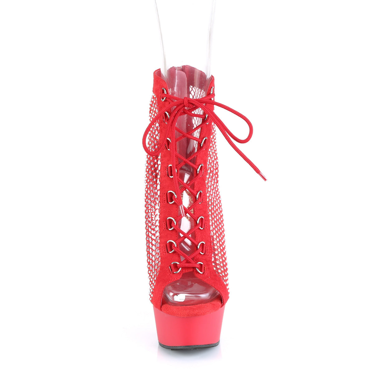 DELIGHT-600-33RM Pleaser Red Faux Suede-Rhinestones Mesh/Red Matte Platform Shoes [Exotic Dance Shoes]