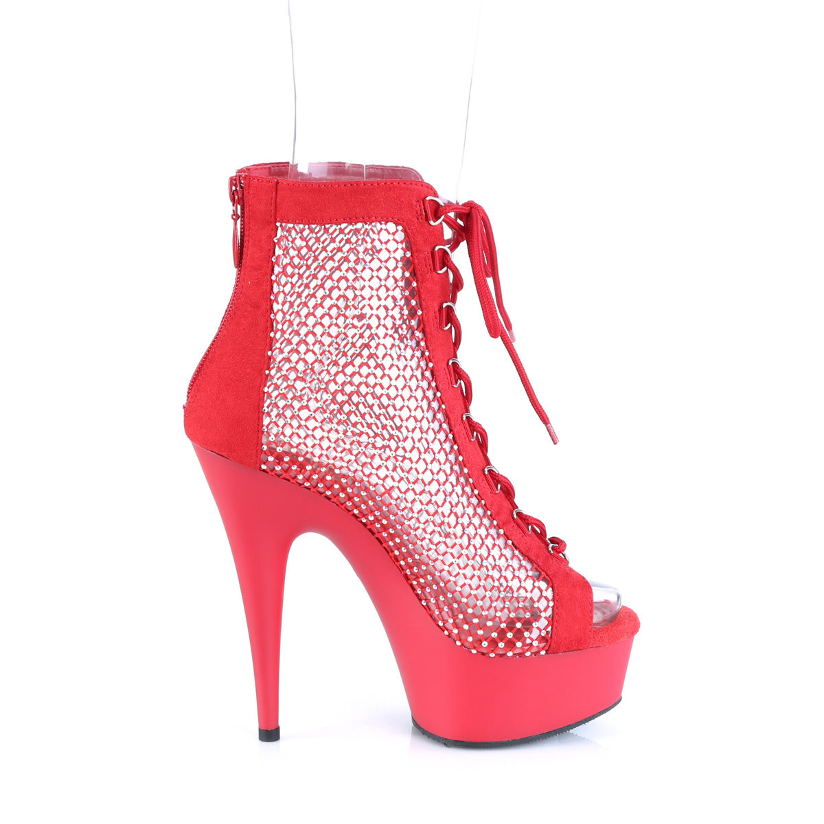 DELIGHT-600-33RM Pleaser Red Faux Suede-Rhinestones Mesh/Red Matte Platform Shoes [Exotic Dance Shoes]