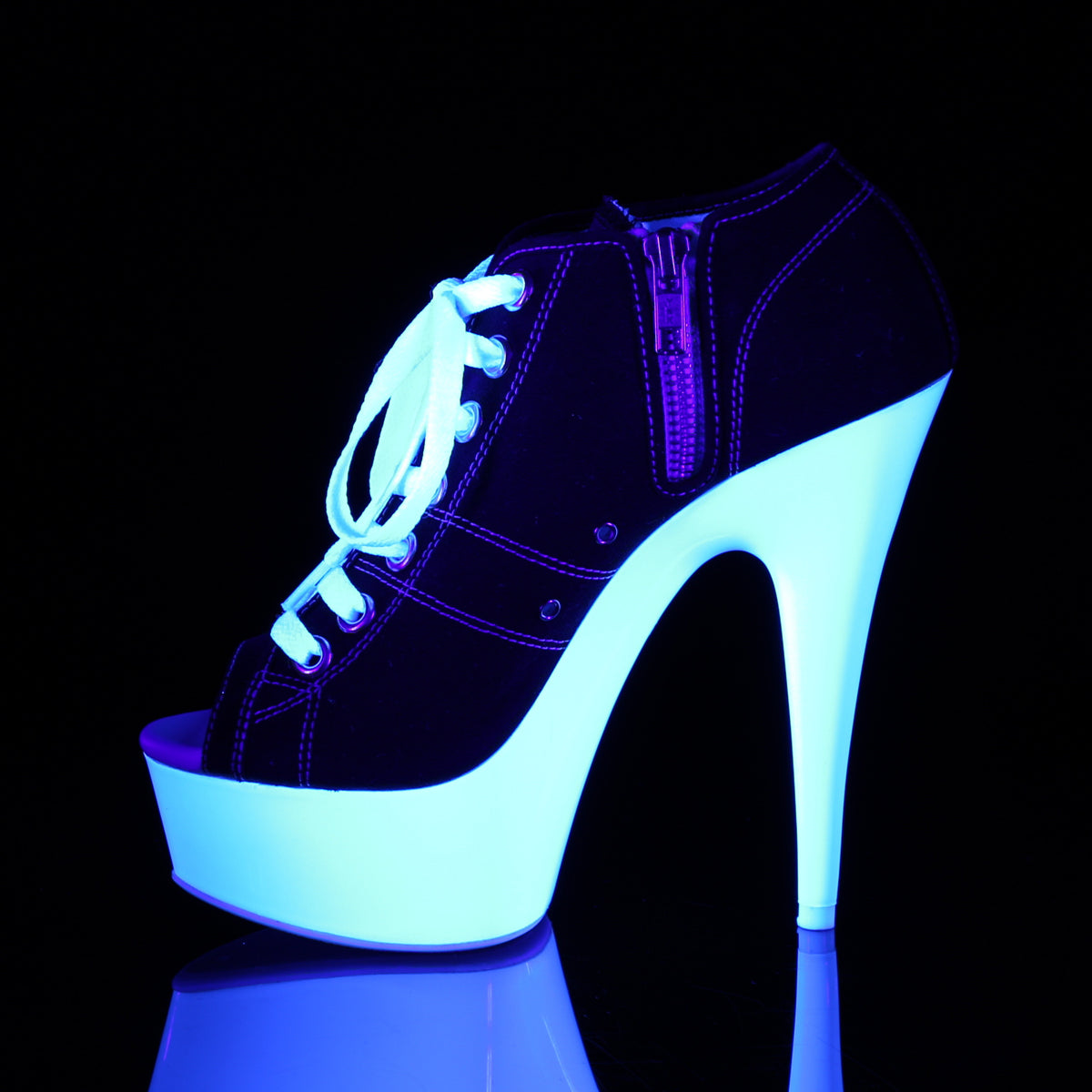 DELIGHT-600SK-01 Pleaser Black Canvas/Neon White Platform Shoes [Exotic Dance Shoes]