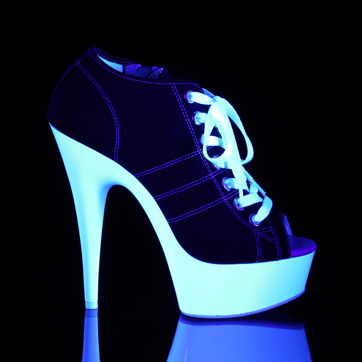 DELIGHT-600SK-01 Pleaser Black Canvas/Neon White Platform Shoes [Exotic Dance Shoes]