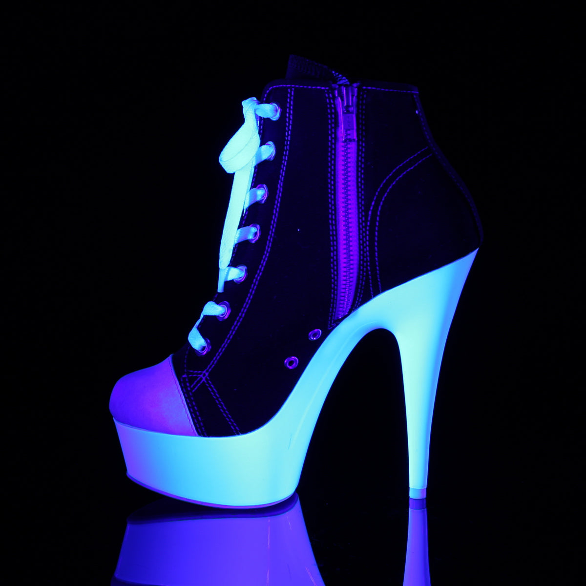 DELIGHT-600SK-02 Pleaser Black Canvas/Neon White Platform Shoes [Exotic Dance Shoes]