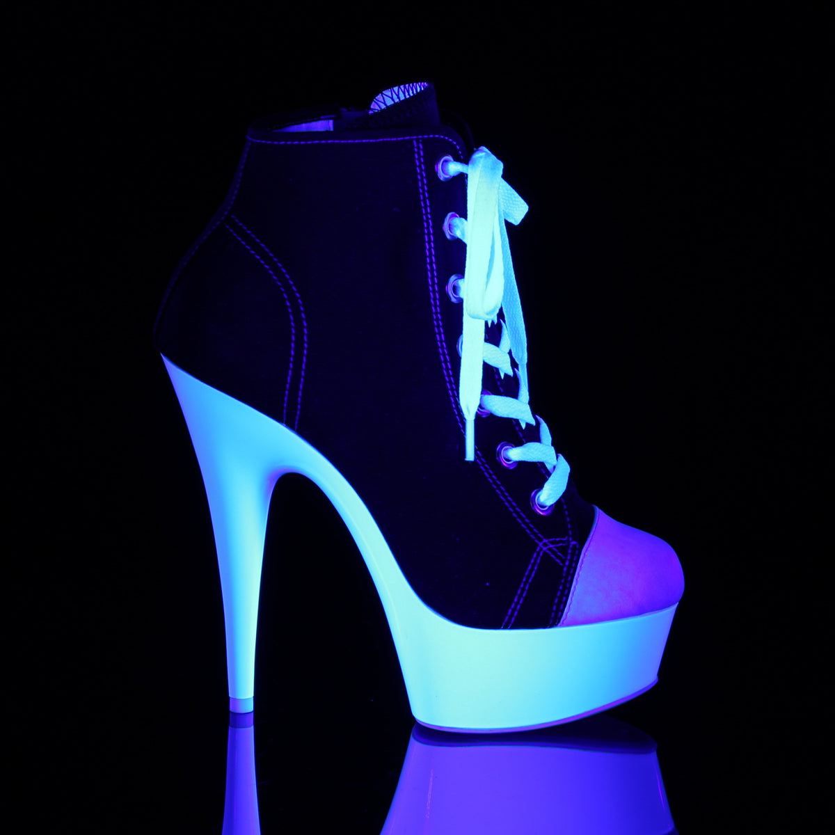 DELIGHT-600SK-02 Pleaser Black Canvas/Neon White Platform Shoes [Exotic Dance Shoes]