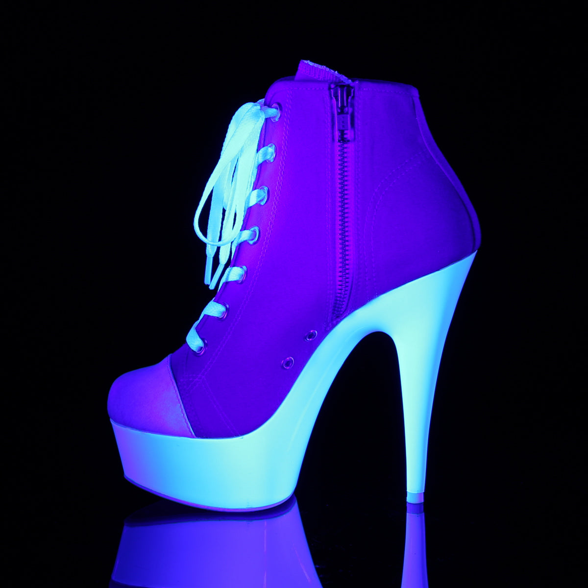 DELIGHT-600SK-02 Pleaser Pink Canvas/Neon White Platform Shoes [Exotic Dance Shoes]