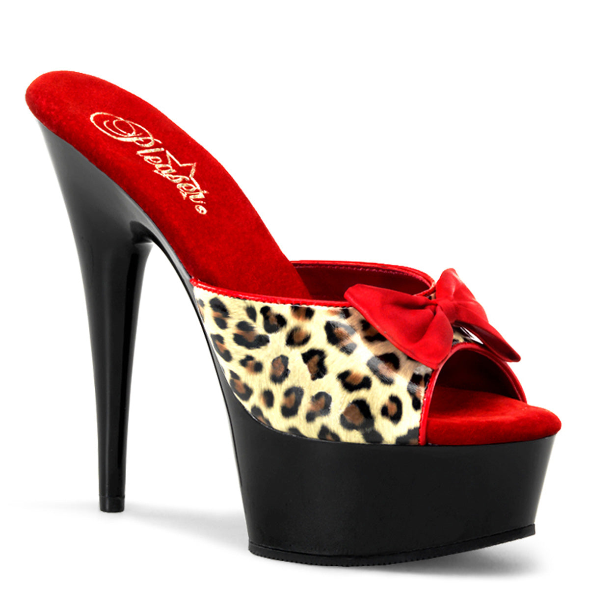 DELIGHT-601-6 Strippers Heels Pleaser Platforms (Exotic Dancing) Tan Leopard Print Faux Leather/Blk