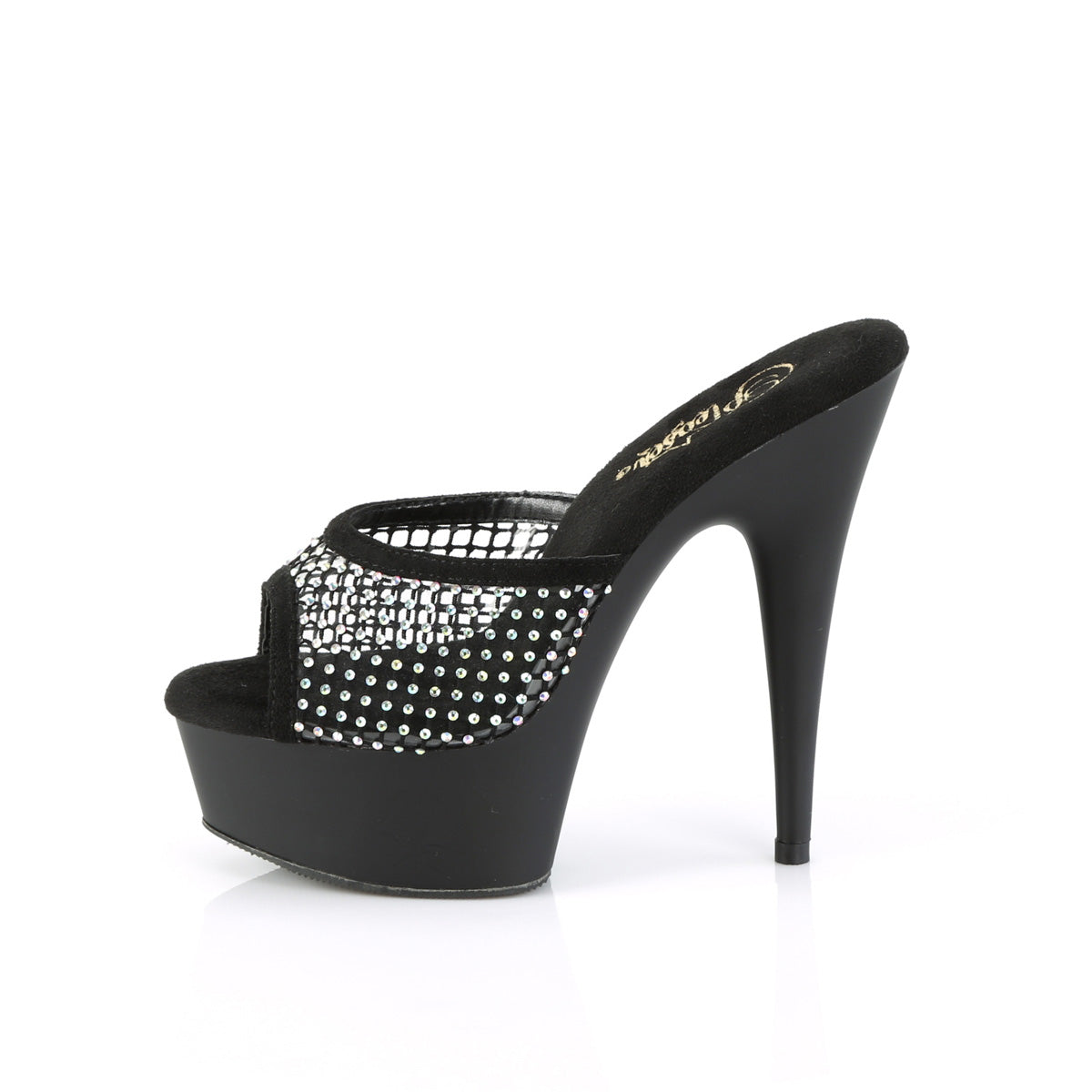 DELIGHT-601-6RM Pleaser Black Faux Suede-Rhinestones Mesh/Black Matte Platform Shoes [Exotic Dance Shoes]