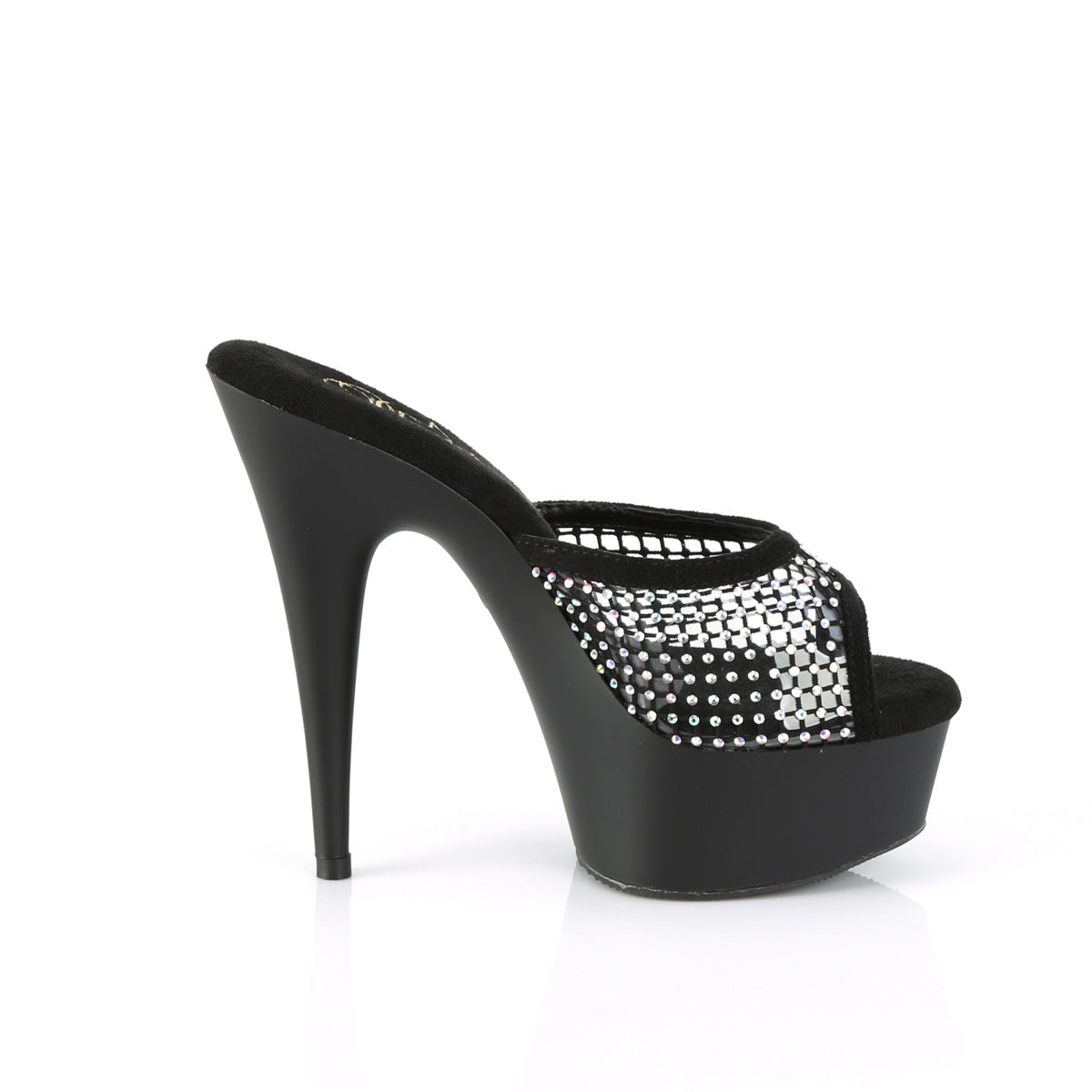 DELIGHT-601-6RM Pleaser Black Faux Suede-Rhinestones Mesh/Black Matte Platform Shoes [Exotic Dance Shoes]