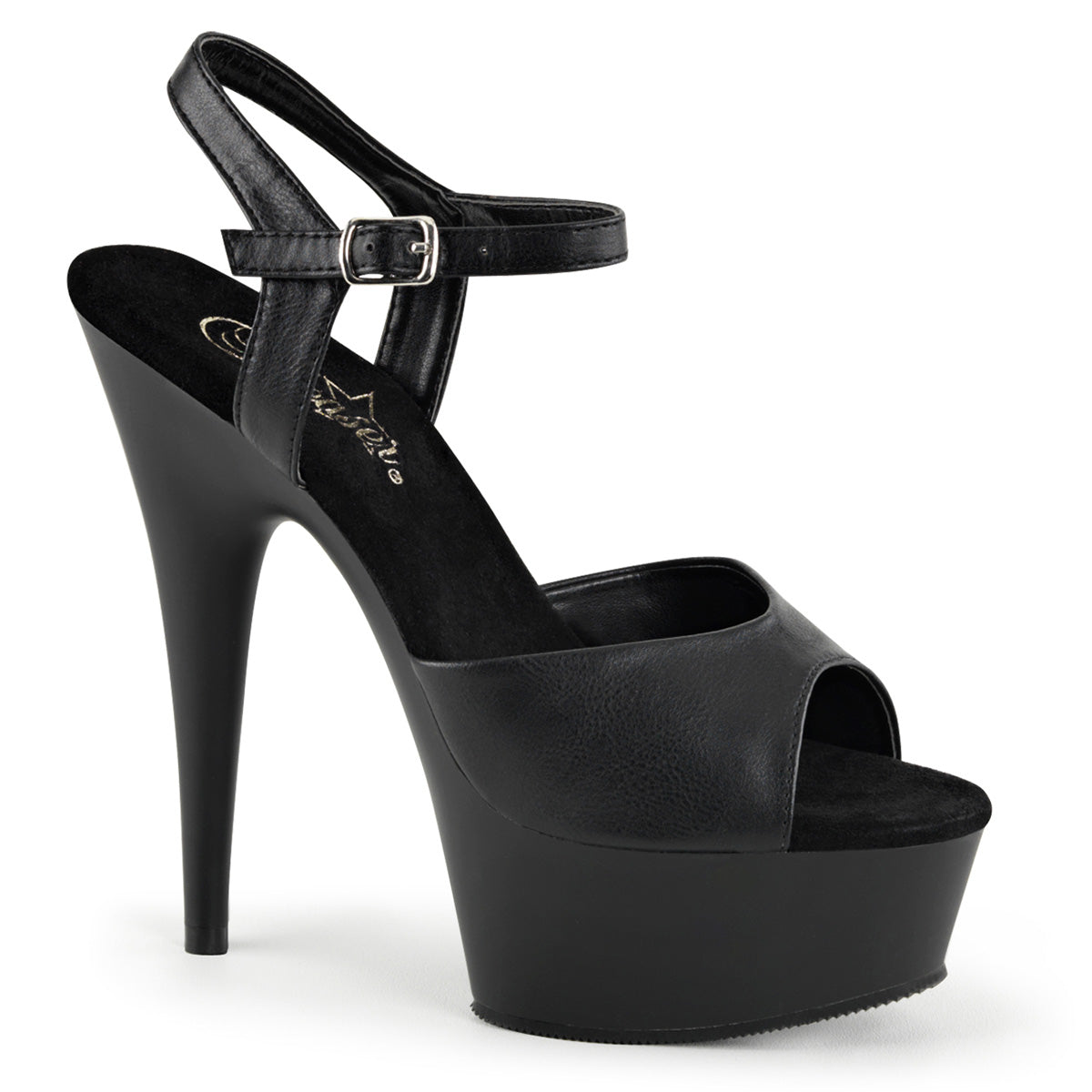 DELIGHT-609 Strippers Heels Pleaser Platforms (Exotic Dancing) Blk Faux Leather/Blk Matte