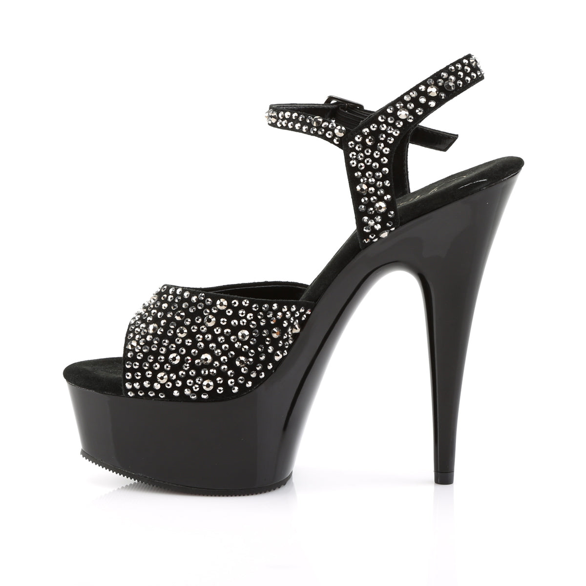 DELIGHT-609RS Pleaser Black Suede-Pewter Rhinestones/ Black Platform Shoes [Exotic Dance Shoes]