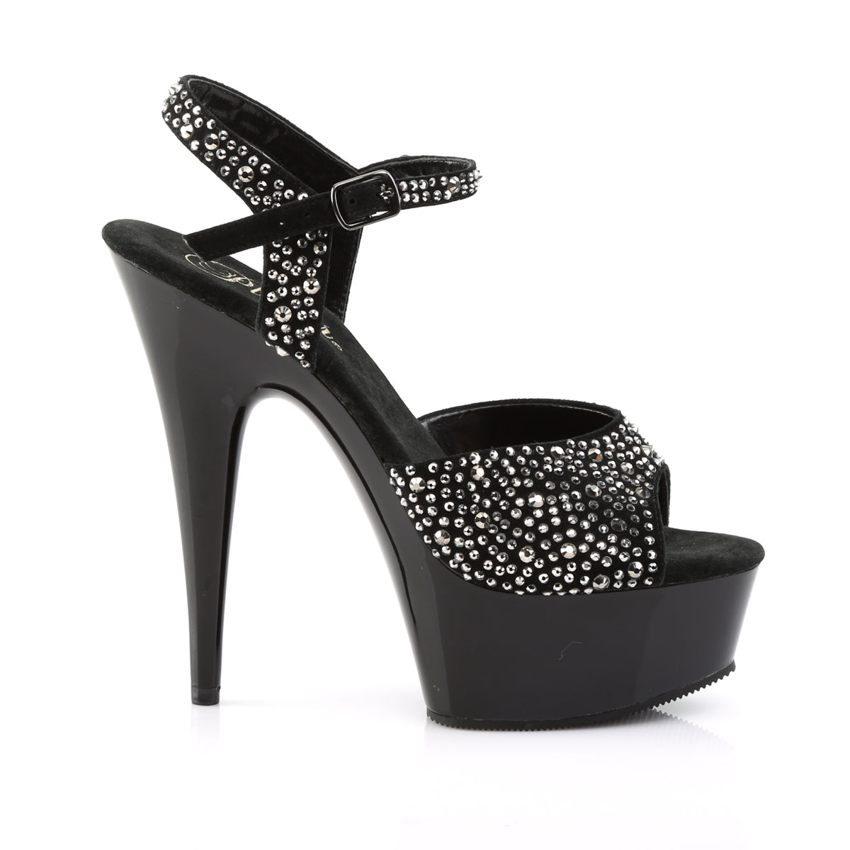 DELIGHT-609RS Pleaser Black Suede-Pewter Rhinestones/ Black Platform Shoes [Exotic Dance Shoes]