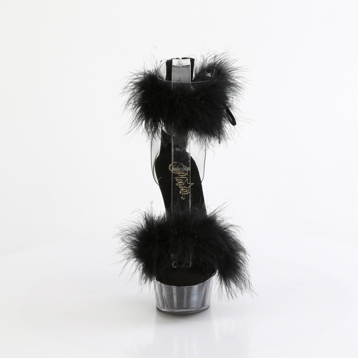 DELIGHT-624F Pleaser Clear-Black Fur Platform Shoes [Exotic Dance Shoes]