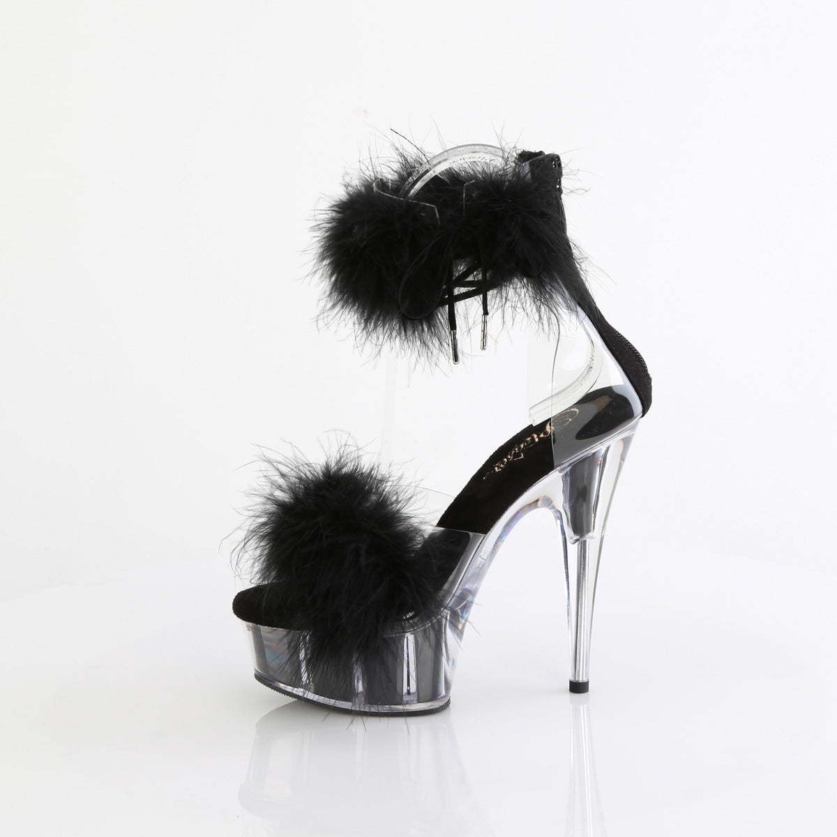 DELIGHT-624F Pleaser Clear-Black Fur Platform Shoes [Exotic Dance Shoes]