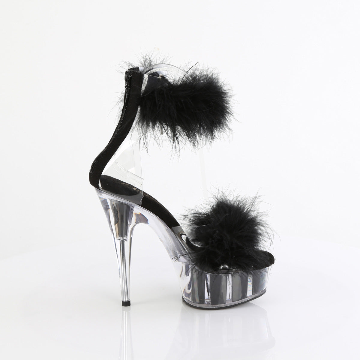 DELIGHT-624F Pleaser Clear-Black Fur Platform Shoes [Exotic Dance Shoes]