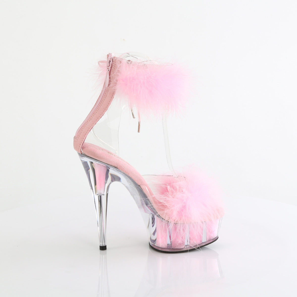 DELIGHT-624F Pleaser Clear-B Pink Fur Platform Shoes [Exotic Dance Shoes]