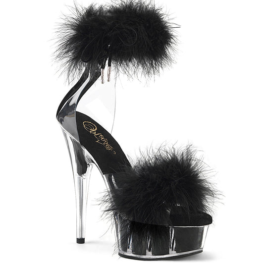 DELIGHT-624F Pleaser Clear-Black Fur Platform Shoes [Exotic Dance Shoes]