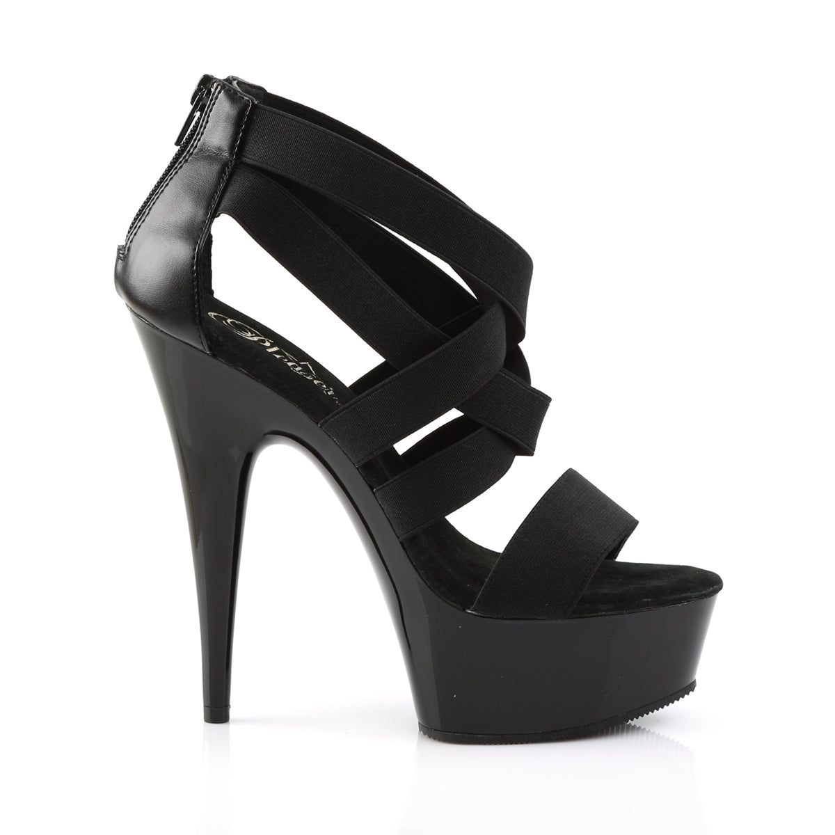 DELIGHT-669 Pleaser Black Elastic Band-Faux Leather/Black Platform Shoes [Exotic Dance Shoes]