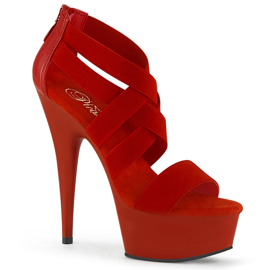 DELIGHT-669 Strippers Heels Pleaser Platforms (Exotic Dancing) Red Elastic Band-Faux Leather/Red Matte