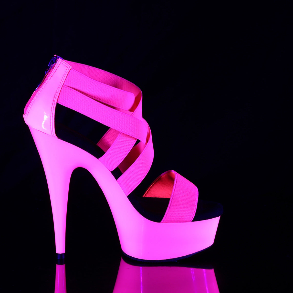 DELIGHT-669UV Pleaser Neon H Pink Elastic Band-Patent/Neon H P. Platform Shoes [Exotic Dance Shoes]