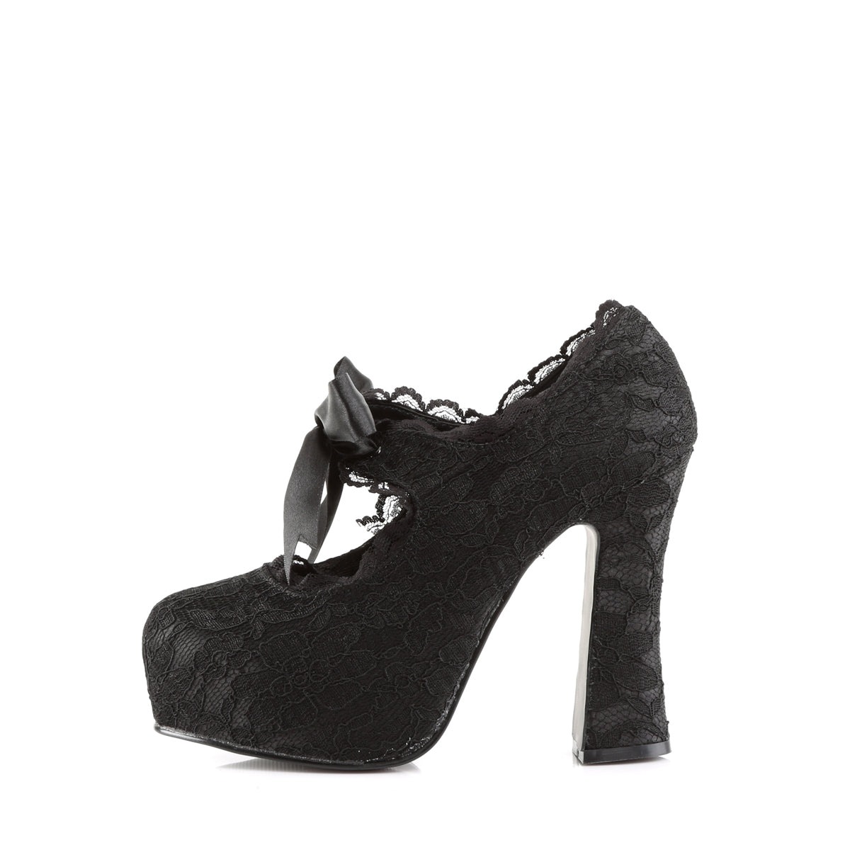 DEMON-11 Demonia Black Satin-Black Lace Women's Heels & Platform Shoes [Demonia Cult Alternative Footwear]