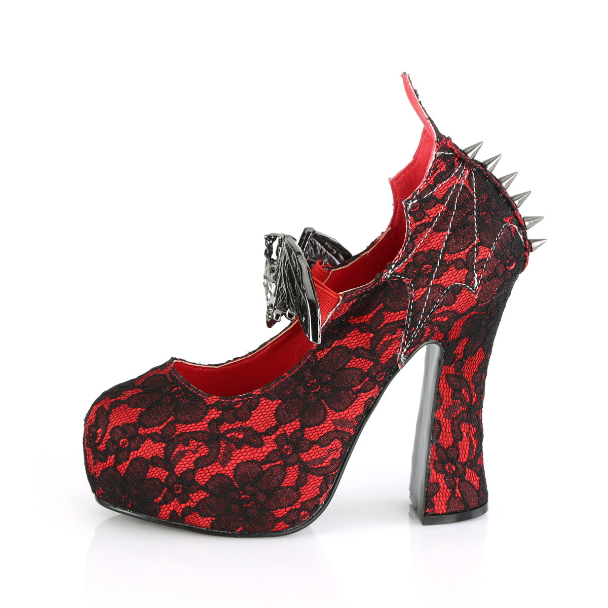 DEMON-18 Demonia Red Satin-Black Lace Women's Heels & Platform Shoes [Alternative Footwear]