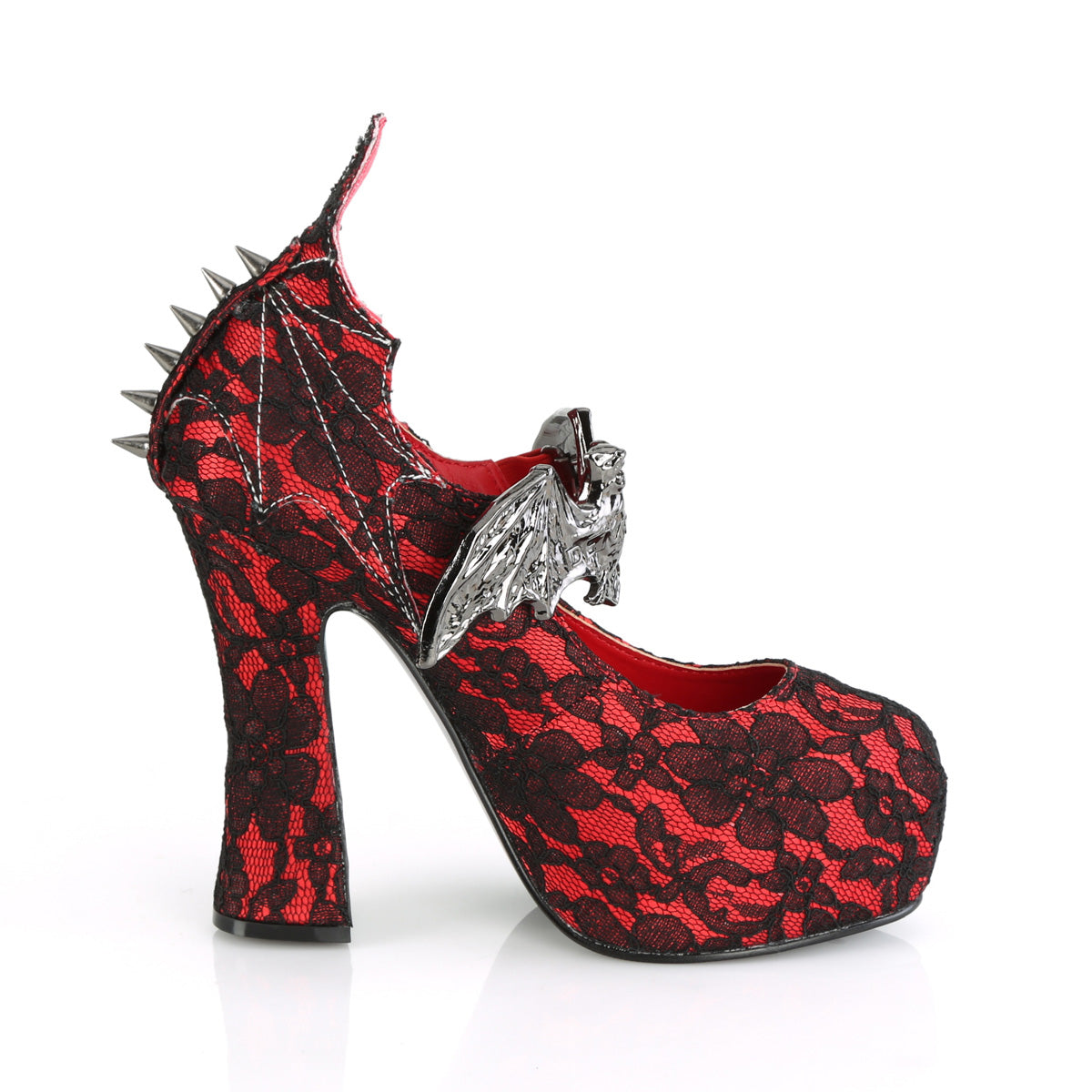 DEMON-18 Demonia Red Satin-Black Lace Women's Heels & Platform Shoes [Alternative Footwear]