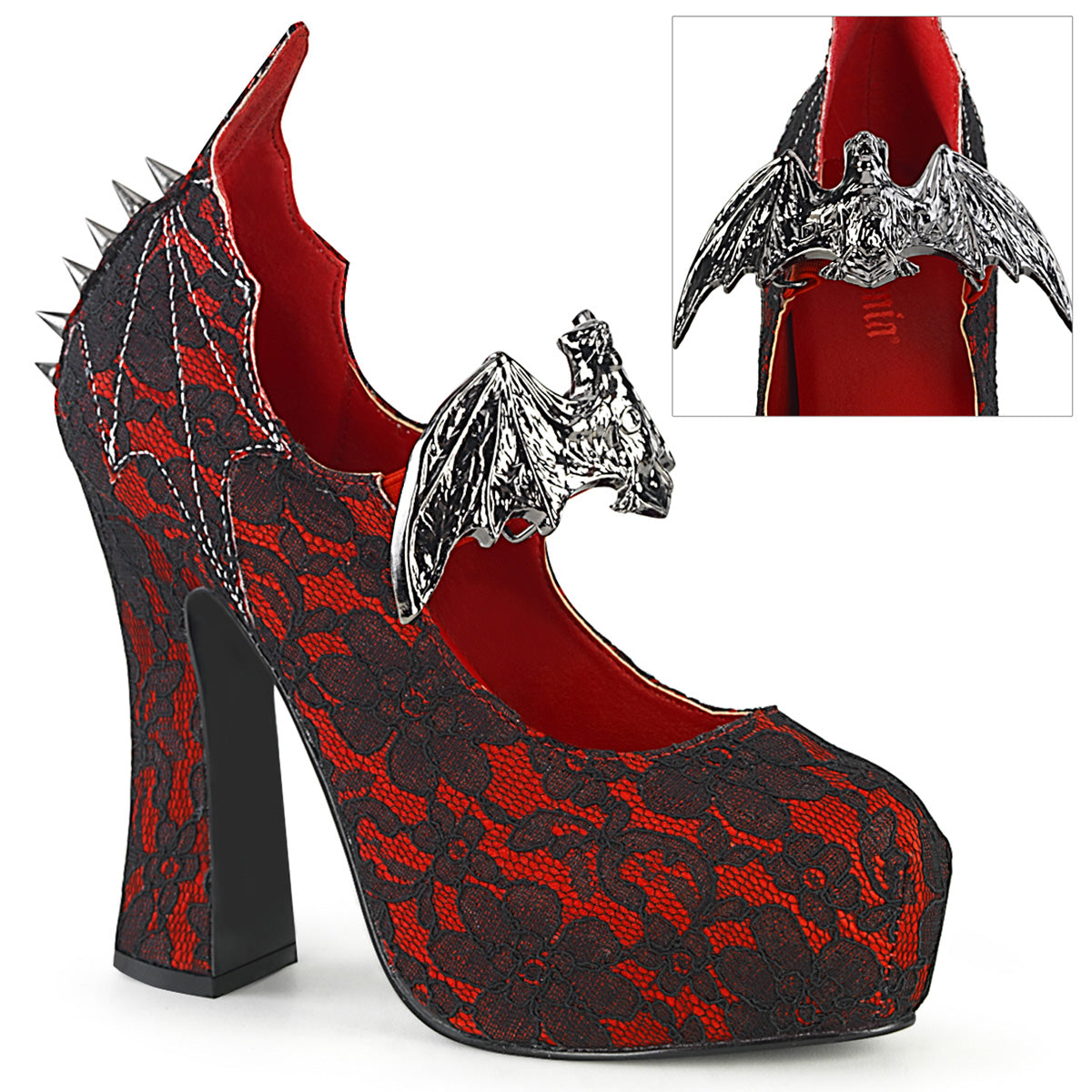 DEMON-18 Alternative Footwear Demonia Women's Heels & Platform Shoes Red Satin-Blk Lace