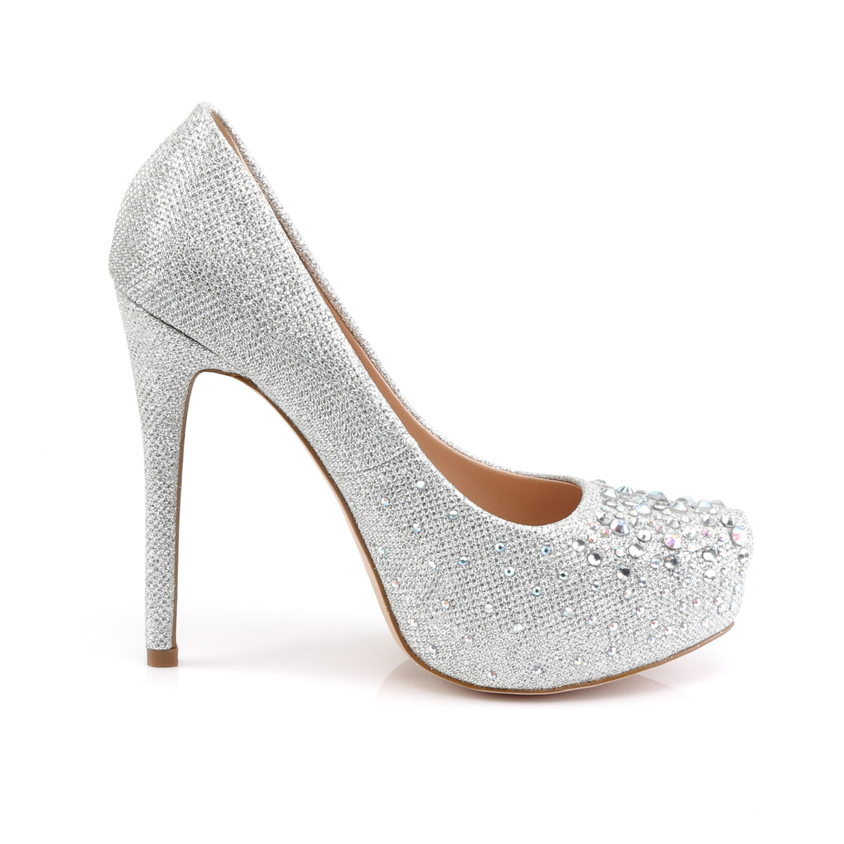 DESTINY-06R Fabulicious Silver Glitter Mesh Fabric Shoes [Sexy Shoes]