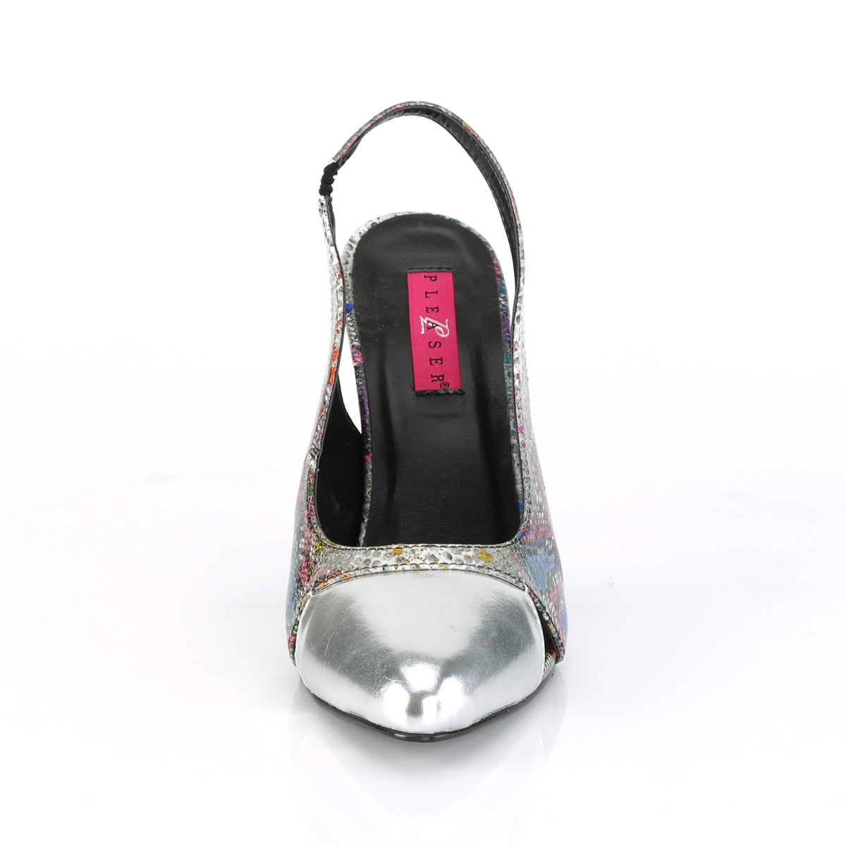 DREAM-405 Large Size Ladies Shoes Pleaser Pink Label Single Soles Multi-Color Snake Print-Slv Metallic Pu