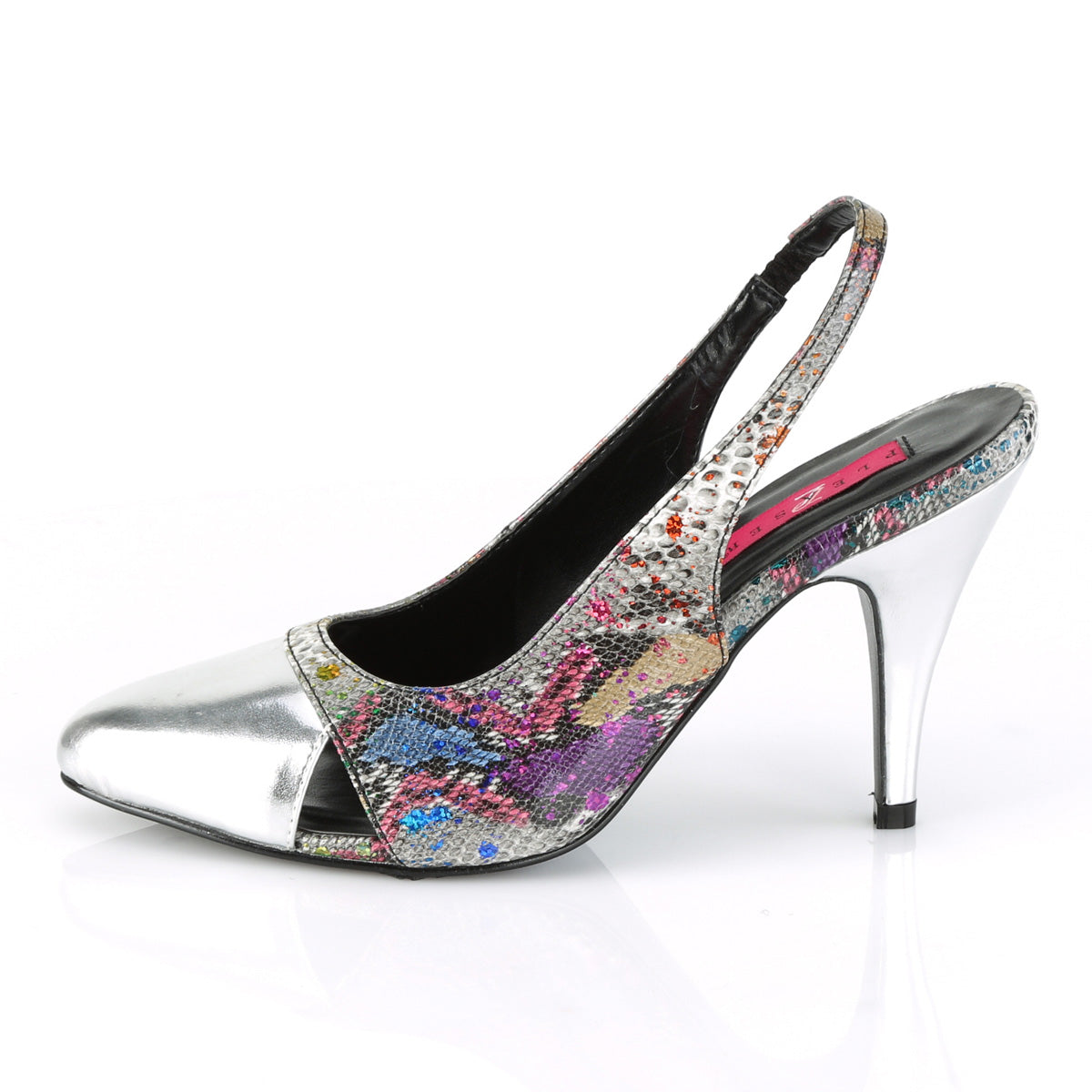 DREAM-405 Large Size Ladies Shoes Pleaser Pink Label Single Soles Multi-Color Snake Print-Slv Metallic Pu