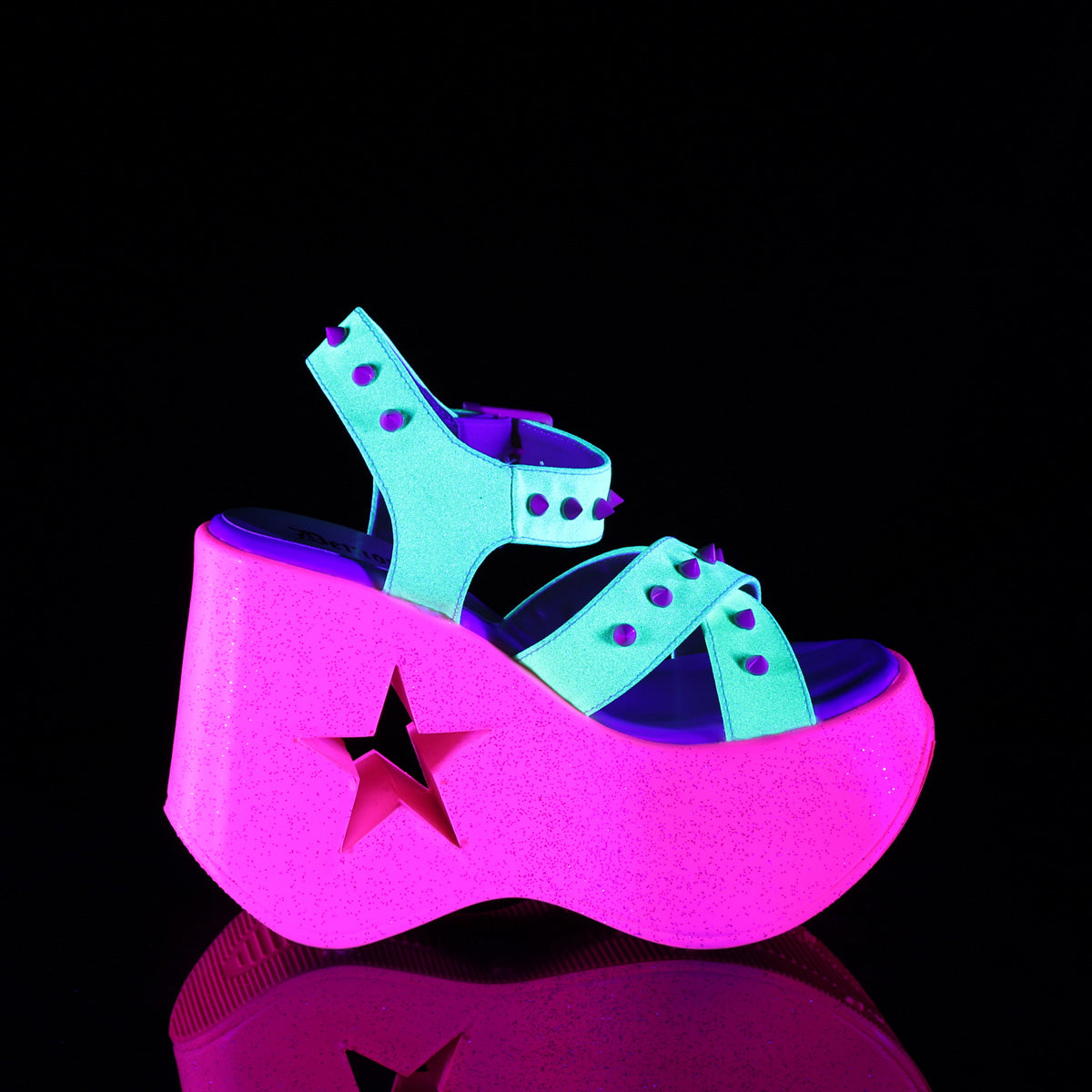 DYNAMITE-02 Alternative Footwear Demoniacult Women's Sandals Neon Yellow Glitter/Pink