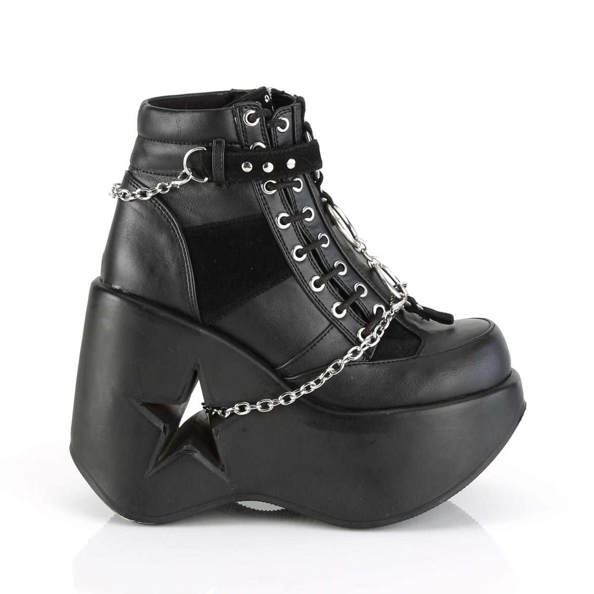 DYNAMITE-101 Demonia Black Vegan Leather-Vegan Suede Women's Ankle Boots [Demonia Cult Alternative Footwear]
