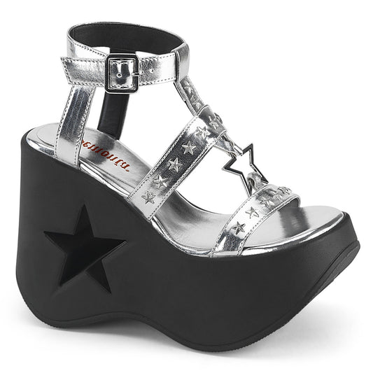 DYNAMITE-12 Alternative Footwear Demonia Women's Sandals Silver Metallic Vegan Leather