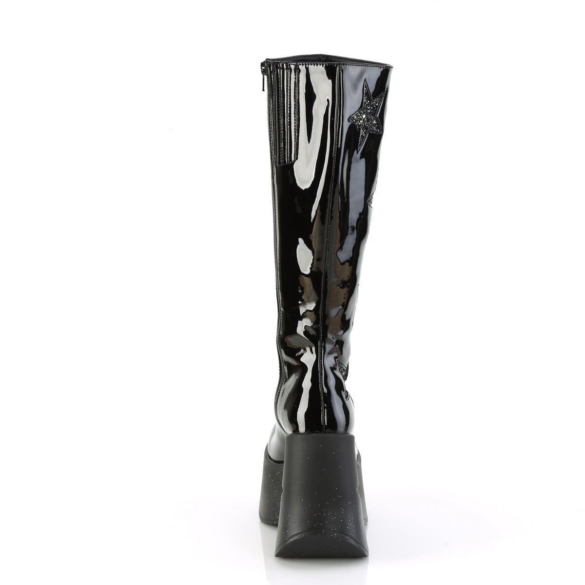 DYNAMITE-218 Demonia Black Patent-Black Multi Glitter Women's Mid-Calf & Knee High Boots [Demonia Cult Alternative Footwear]