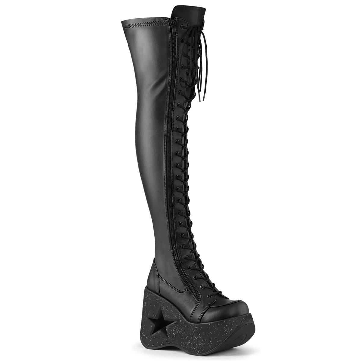 DYNAMITE-300 Alternative Footwear Demonia Women's Over-the-Knee Boots Blk Str Vegan Leather