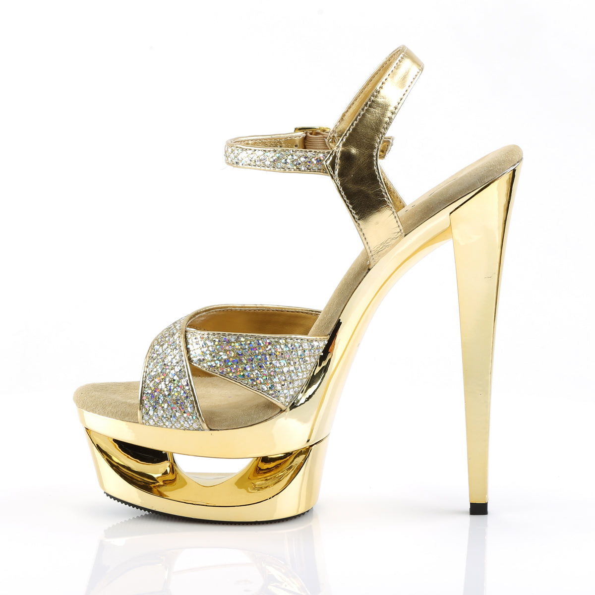 ECLIPSE-619G Pleaser Gold Multi Gltr/Gold Chrome Platform Shoes [Exotic Dance Shoes]