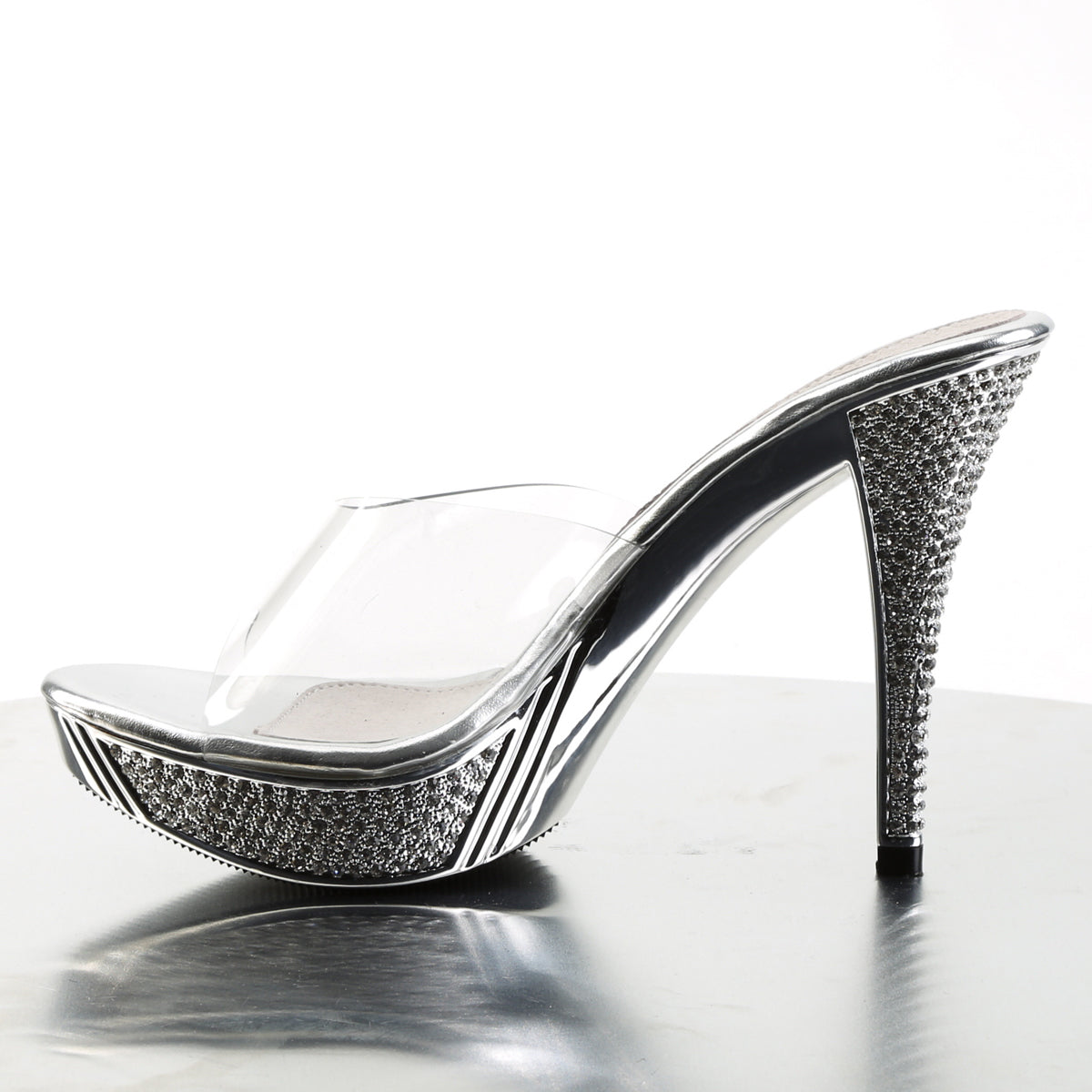 ELEGANT-401 Fabulicious Clear/Silver Chrome Shoes [Posing Heels]