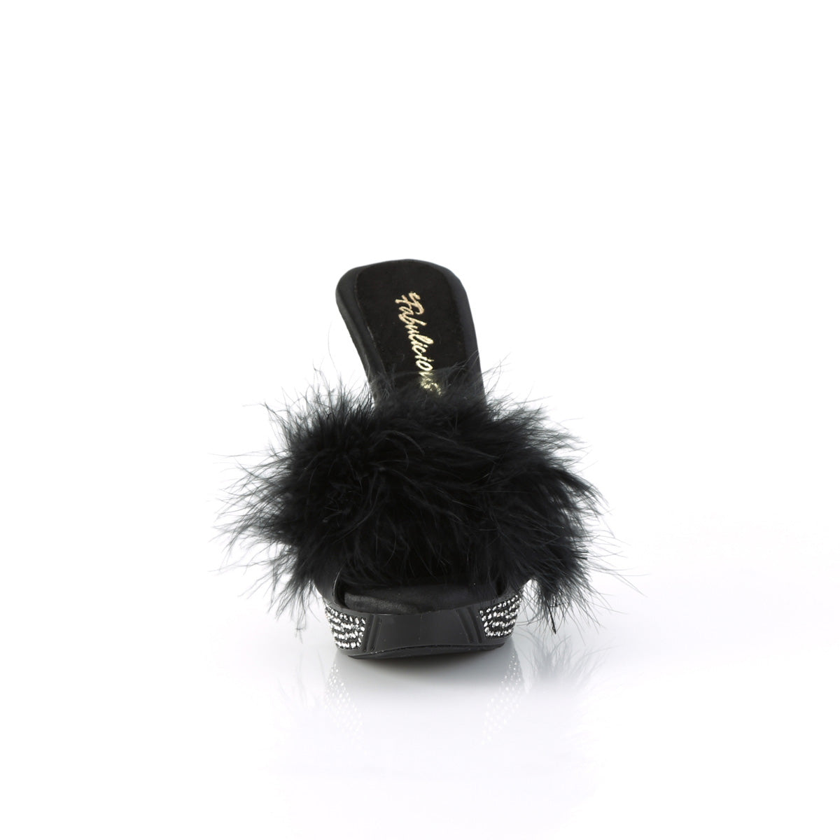 ELEGANT-401F Fabulicious Black Marabou-Faux Leather/Black Shoes [Sexy Shoes]