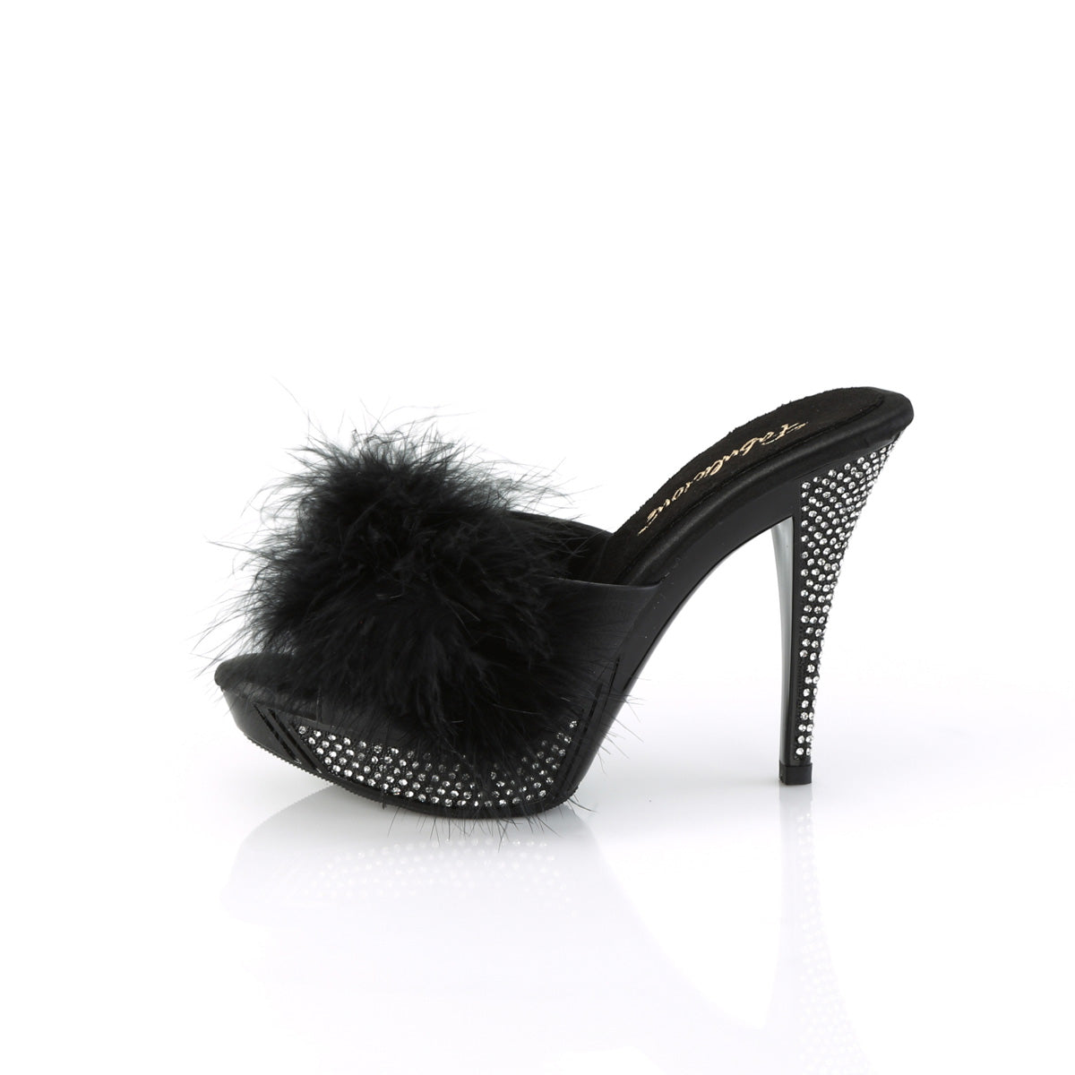 ELEGANT-401F Fabulicious Black Marabou-Faux Leather/Black Shoes [Sexy Shoes]