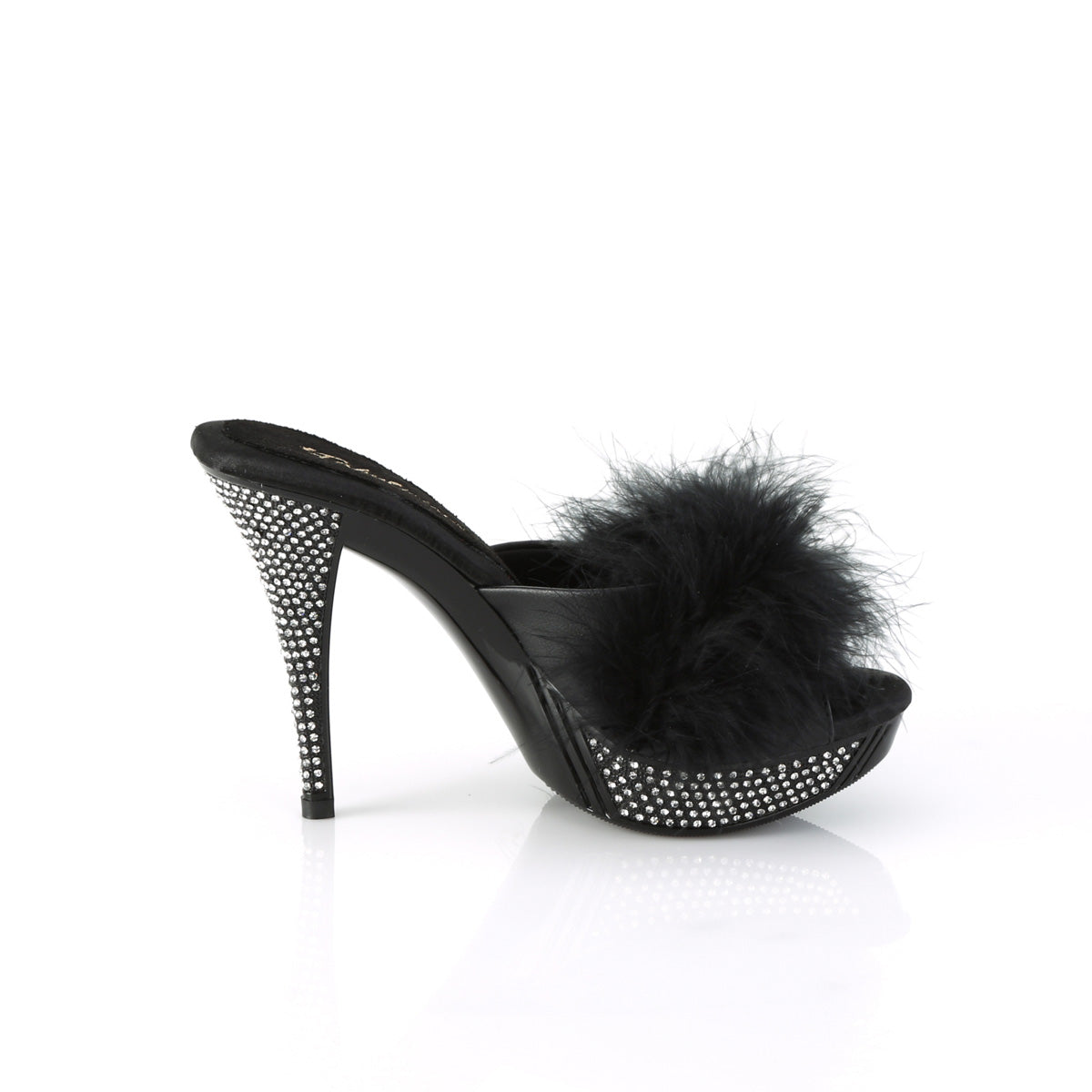 ELEGANT-401F Fabulicious Black Marabou-Faux Leather/Black Shoes [Sexy Shoes]