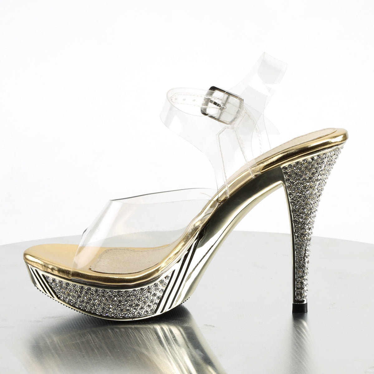 ELEGANT-408 Fabulicious Clear/Gold Chrome Shoes [Posing Heels]