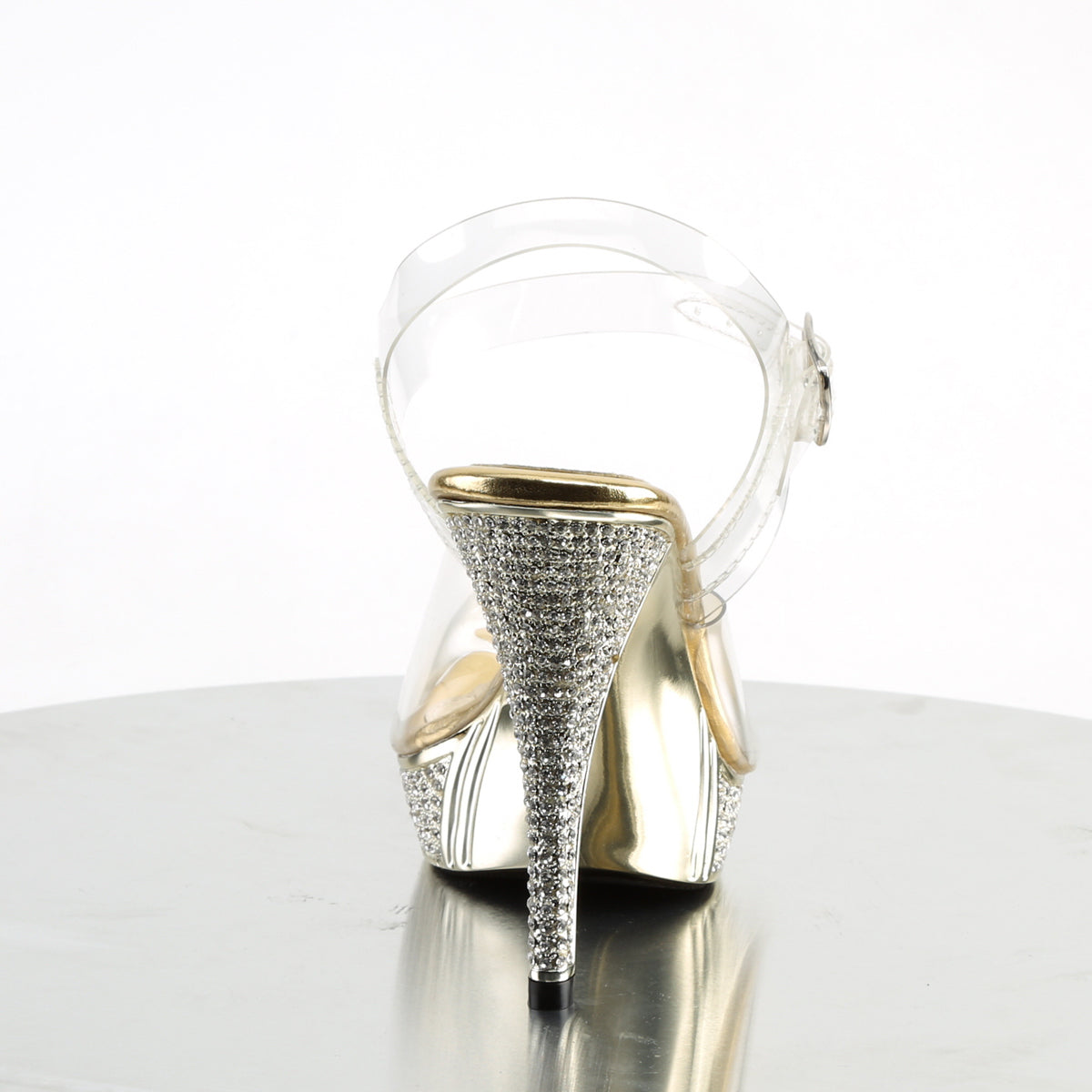 ELEGANT-408 Fabulicious Clear/Gold Chrome Shoes [Posing Heels]