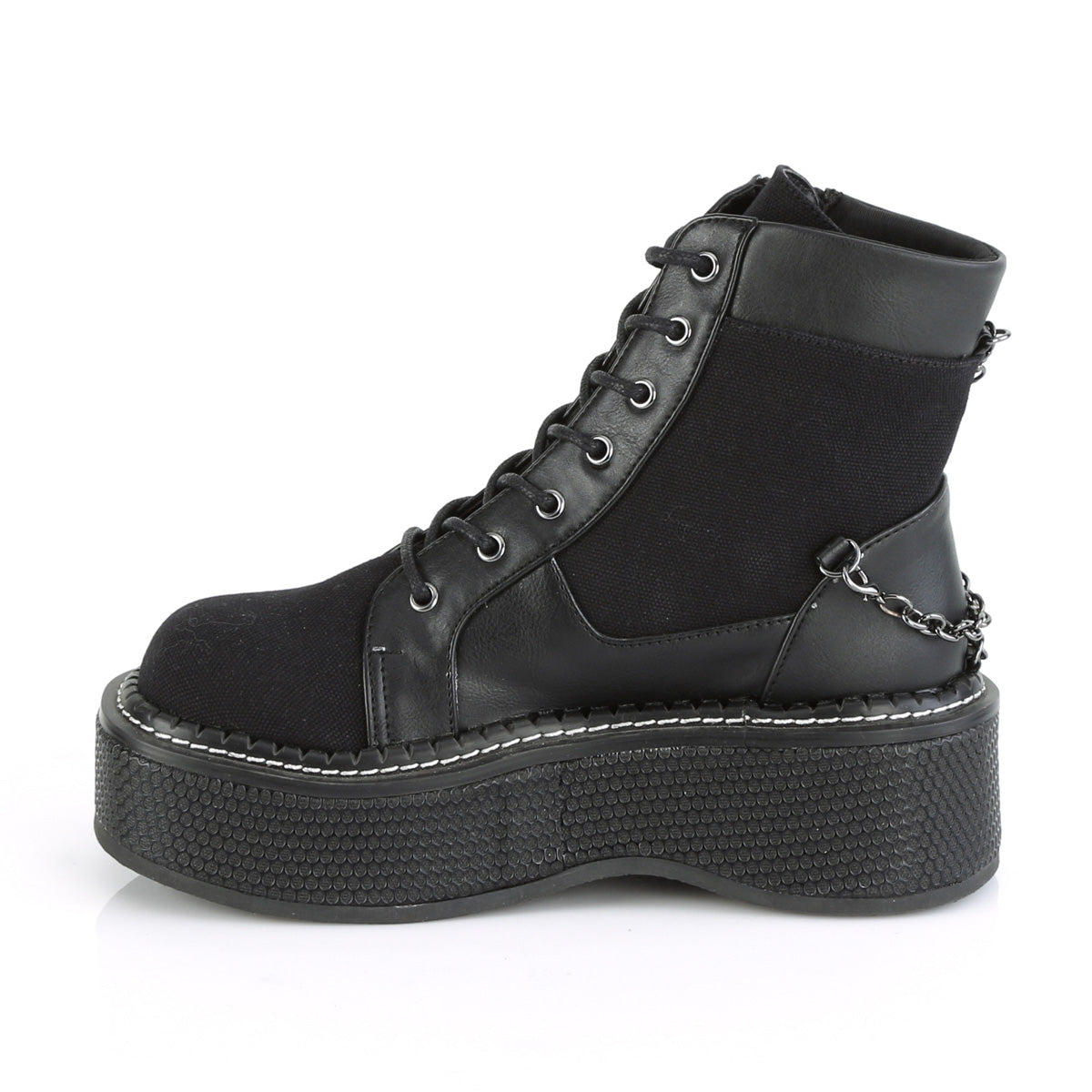 EMILY-114 Demonia Black Canvas-Vegan Leather Women's Ankle Boots [Demonia Cult Alternative Footwear]