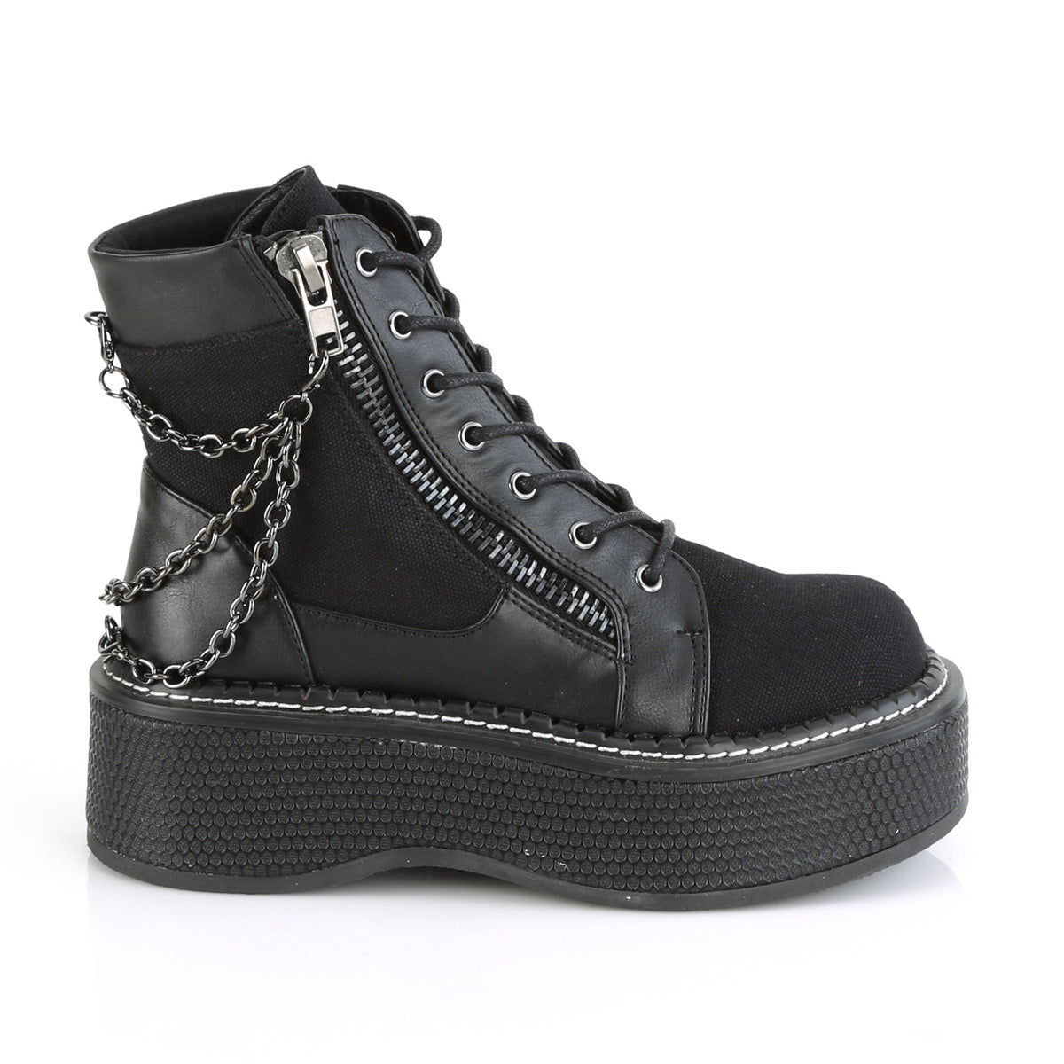 EMILY-114 Demonia Black Canvas-Vegan Leather Women's Ankle Boots [Demonia Cult Alternative Footwear]