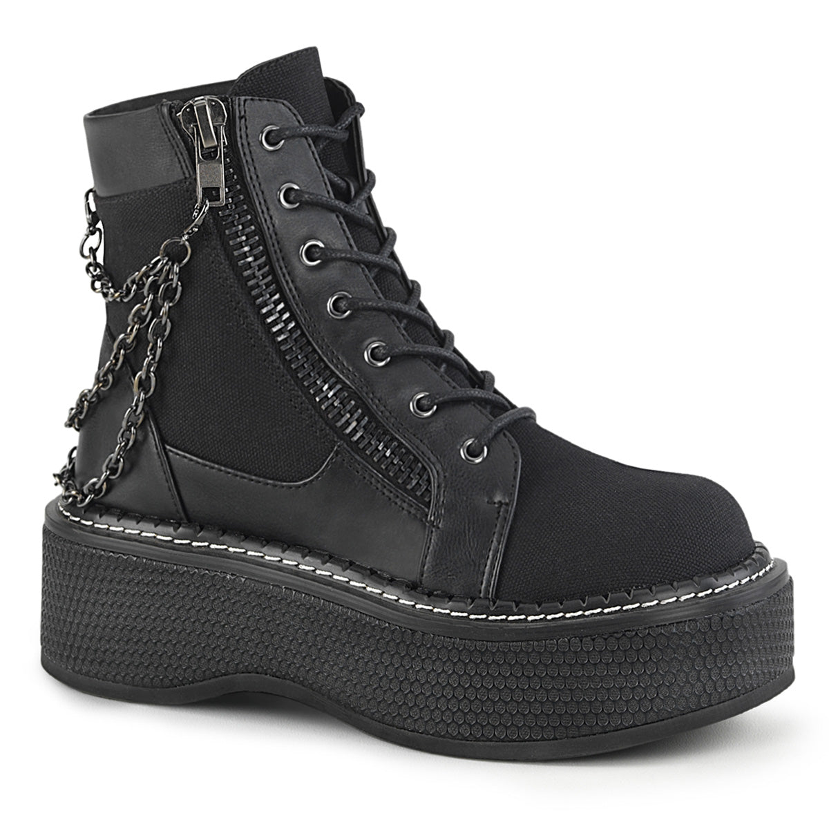 EMILY-114 Alternative Footwear Demonia Women's Ankle Boots Blk Canvas-Vegan Leather