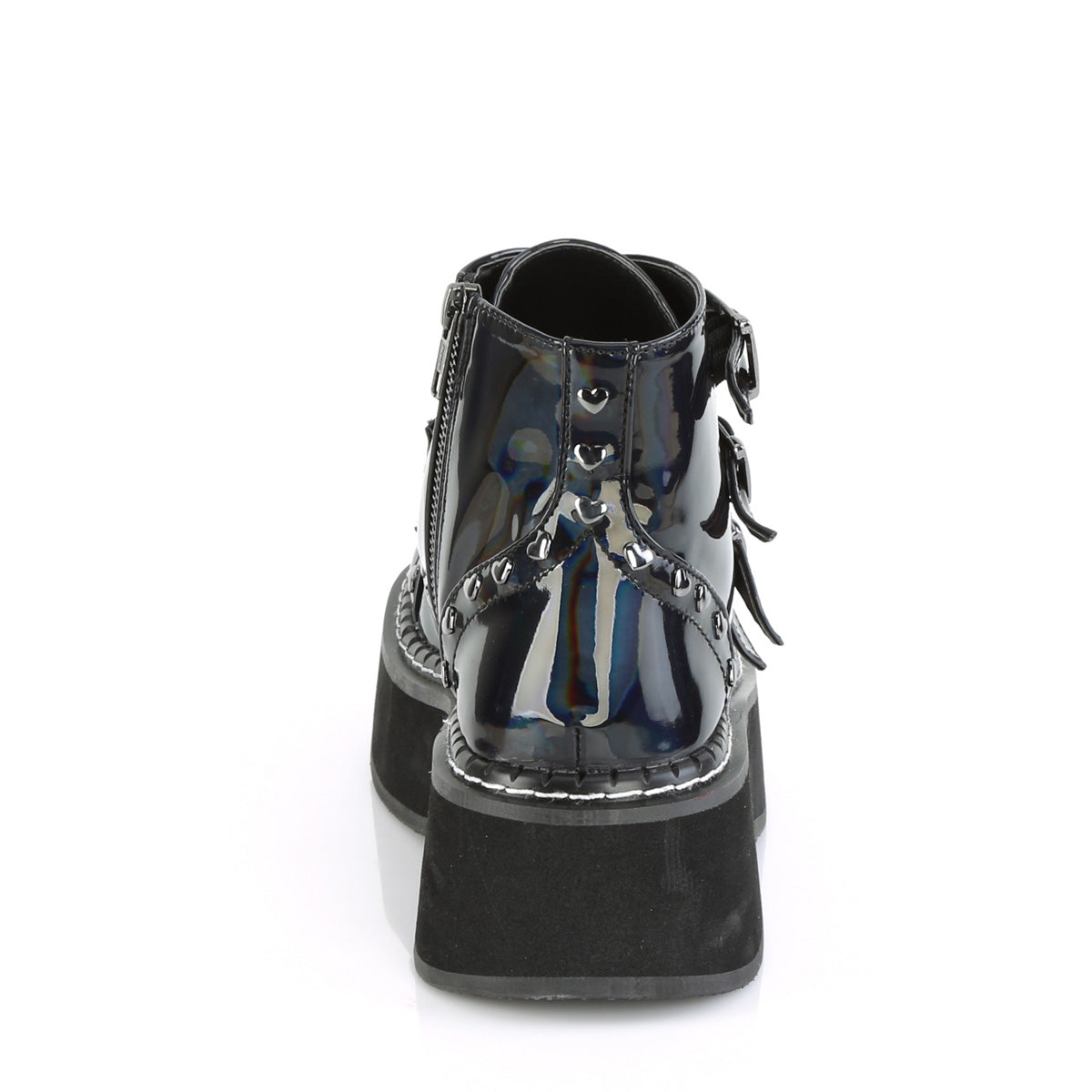 EMILY-315 Demonia Black Hologram Vegan Leather Women's Ankle Boots [Alternative Footwear]