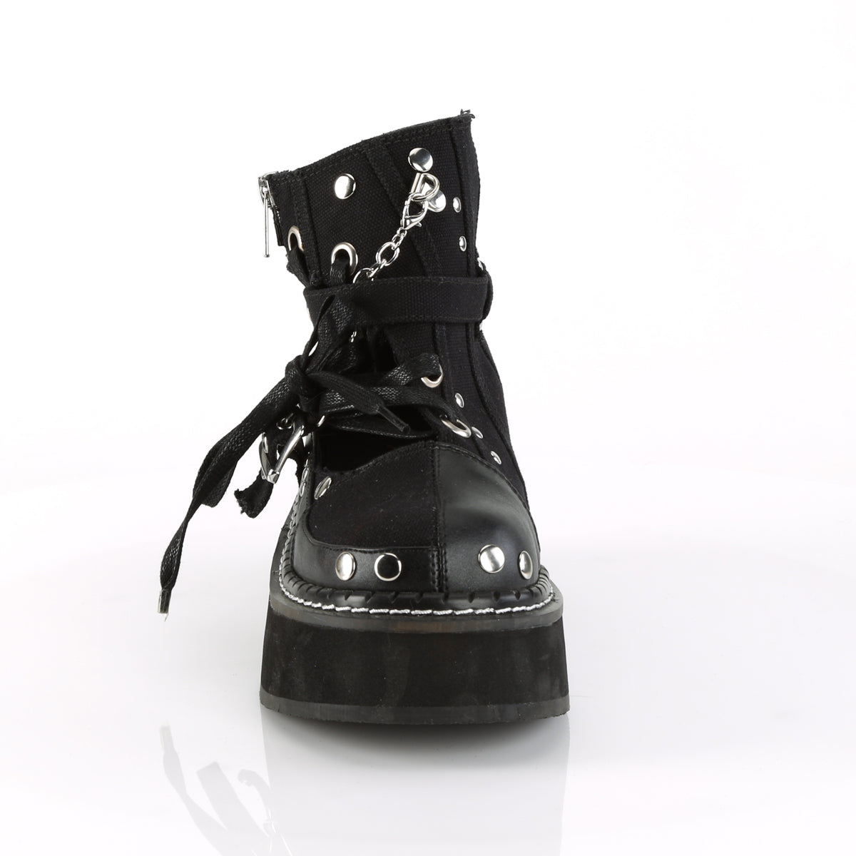 EMILY-317 Demonia Black Canvas-Vegan Leather Women's Ankle Boots [Alternative Footwear]