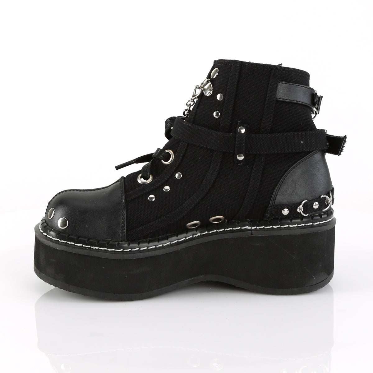 EMILY-317 Demonia Black Canvas-Vegan Leather Women's Ankle Boots [Alternative Footwear]