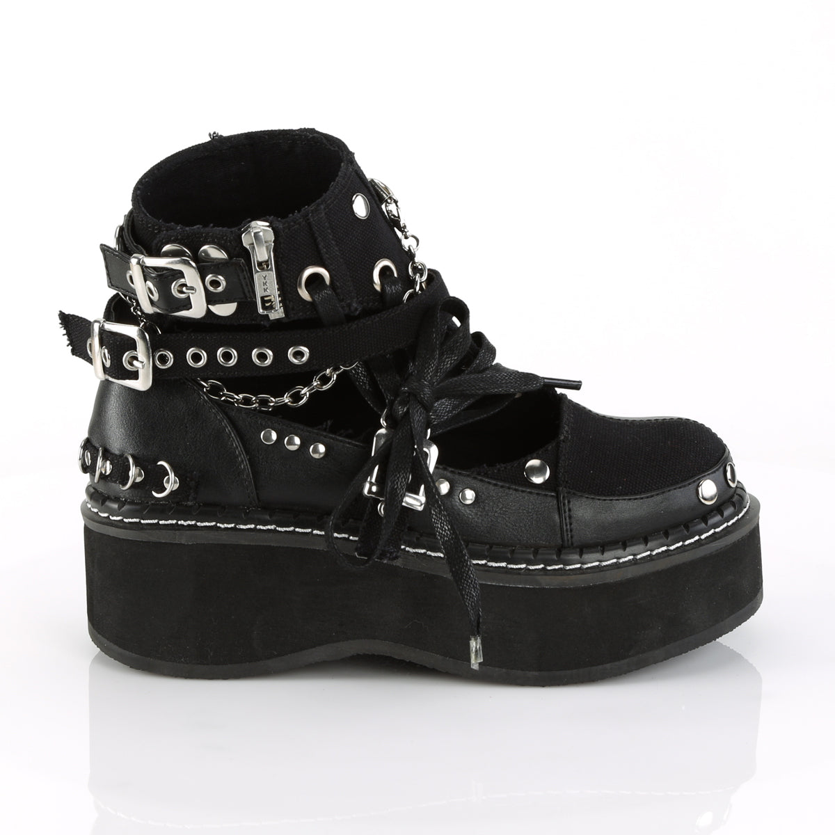 EMILY-317 Demonia Black Canvas-Vegan Leather Women's Ankle Boots [Alternative Footwear]