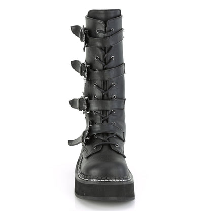 emily 322 alternative footwear Demonia Gothic womens mid calf knee high boots blk silver faux nubuck leather