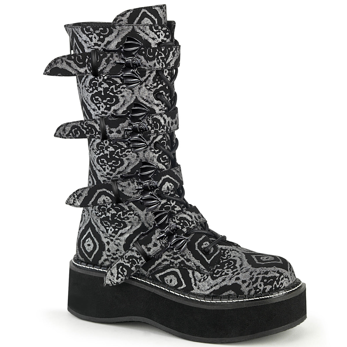 EMILY-322 Alternative Footwear Demonia Women's Mid-Calf & Knee High Boots Blk-Silver Faux Nubuck Leather