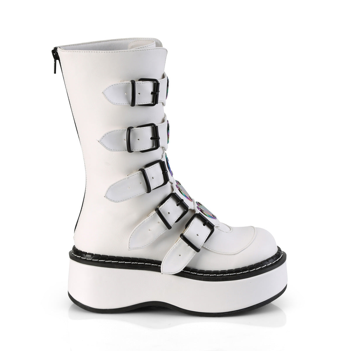 EMILY-330 Demonia White Vegan Leather Women's Mid-Calf & Knee High Boots [Alternative Footwear]
